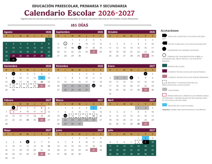 Calendario escolar 2026-2027 de la SEP